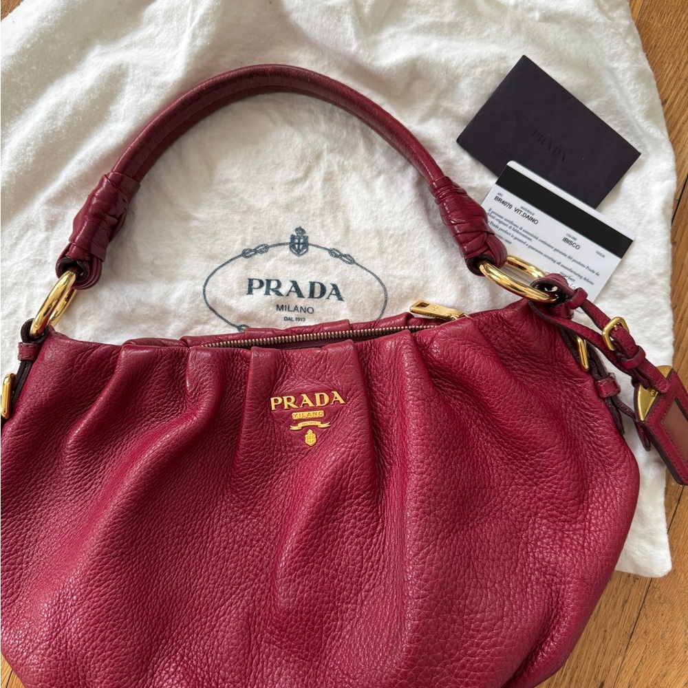 Prada Women's Burgundy Leather Hobo Bag